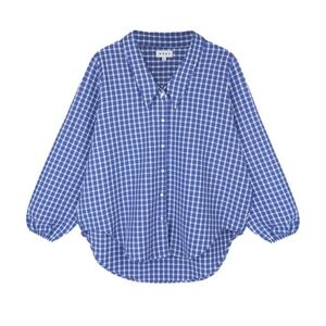 Wray NYC Gingham Check Plunge Low Collar Buttondown Sz M blue & white